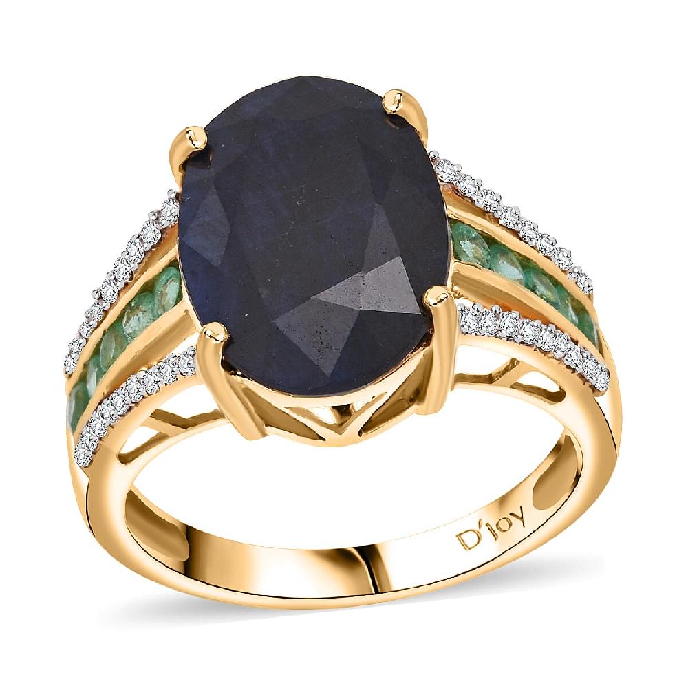 D'Joy Kanchanaburi Blue Sapphire (DF) and Multi Gemstone 7.00 ctw Royal Gleam Ring in 18K Vermeil Yellow Gold Over Sterling Silver