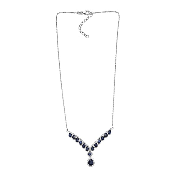 D'Joy Kanchanaburi Blue Sapphire White Zircon Necklace In Rhodium Over Sterling Silver 9.20 Ctw (18 Inches)