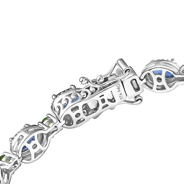 D'Joy Kashmir Kyanite And Chrome Diopside 11.00 Ctw Station Bracelet In Rhodium Over Sterling Silver (7.25 In)