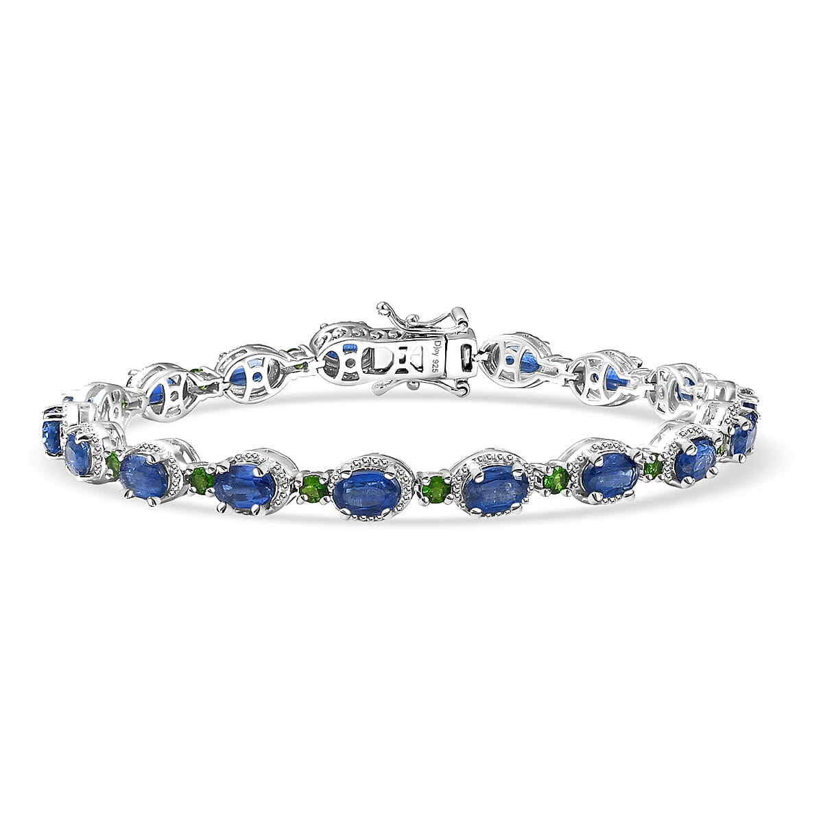 D'Joy Kashmir Kyanite and Chrome Diopside 11.00 ctw Station Bracelet in Rhodium Over Sterling Silver (7.25 In)