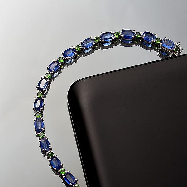 D'Joy Kashmir Kyanite And Chrome Diopside 14.50 Ctw Water Bubbles Bracelet In Rhodium Over Sterling Silver (7.25 In)