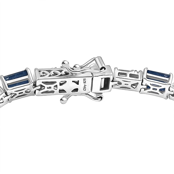 D'Joy Kashmir Kyanite And Moissanite 10.70 Ctw Linear Luxe Bracelet In Rhodium Over Sterling Silver (7.25 In)
