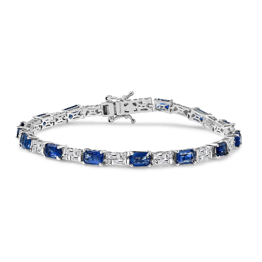 D'Joy Kashmir Kyanite and Moissanite 10.70 ctw Linear Luxe Bracelet in Rhodium Over Sterling Silver (7.25 In)