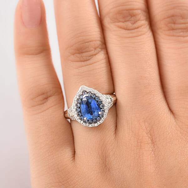 D'Joy Kashmir Kyanite And Multi Gemstone 3.00 Ctw Water Ripples Ring In Rhodium Over Sterling Silver