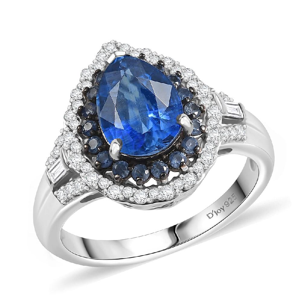 D'Joy Kashmir Kyanite and Multi Gemstone 3.00 ctw Water Ripples Ring in Rhodium Over Sterling Silver