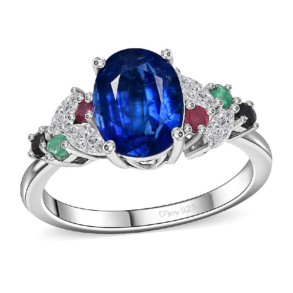 D'Joy Kashmir Kyanite and Multi Gemstone 3.00 ctw Ring in Rhodium Over Sterling Silver