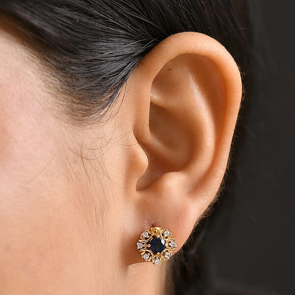 D'Joy Kashmir Kyanite And White Zircon 1.00 Ctw Earrings In 18K Vermeil Yellow Gold Over Sterling Silver