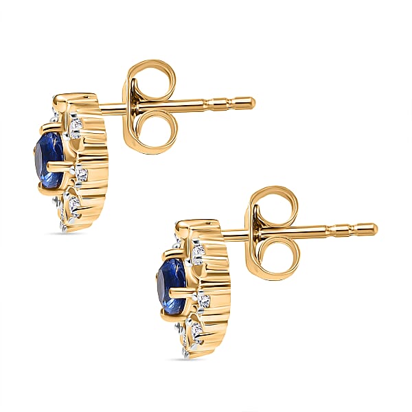 D'Joy Kashmir Kyanite And White Zircon 1.00 Ctw Earrings In 18K Vermeil Yellow Gold Over Sterling Silver