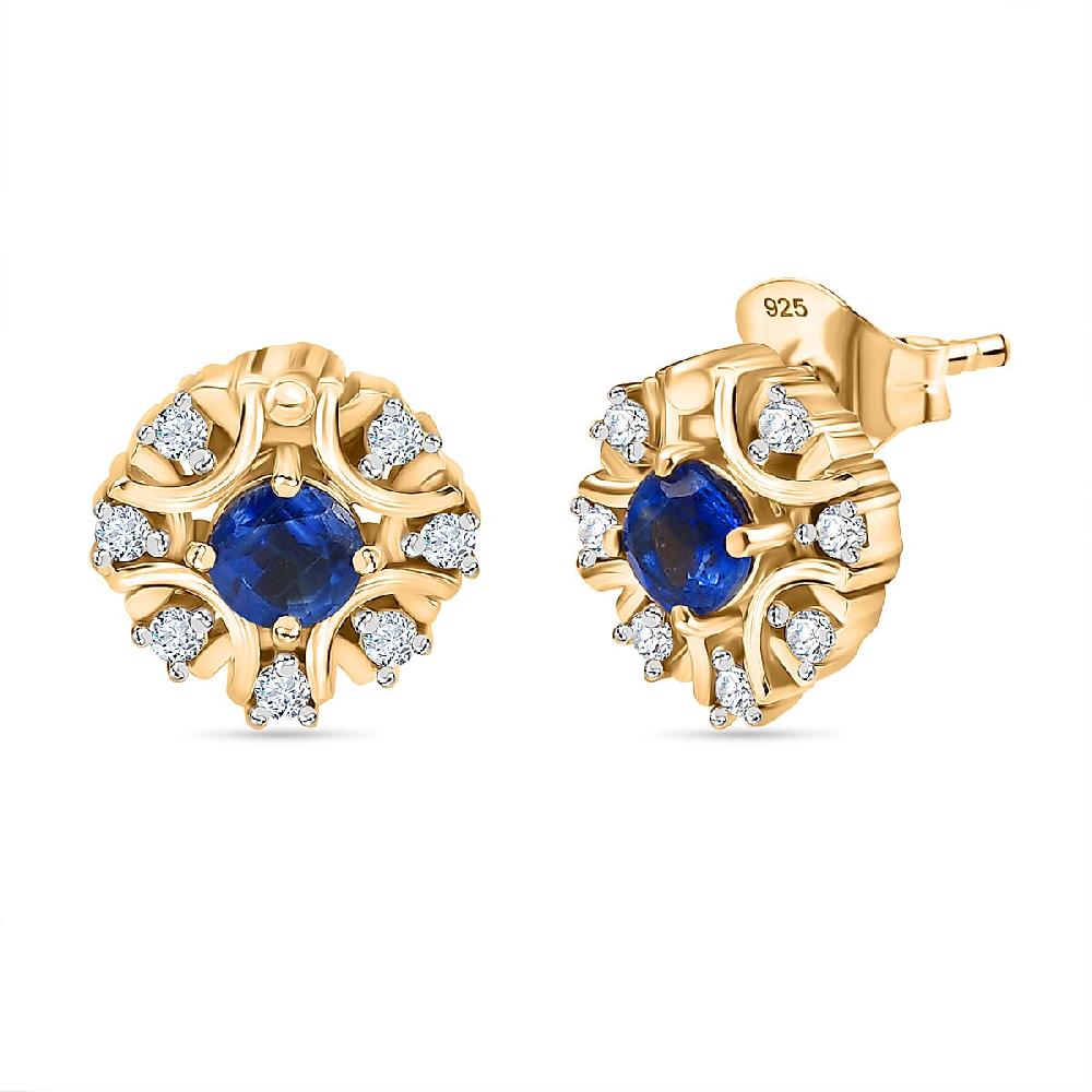 D'Joy Kashmir Kyanite and White Zircon 1.00 ctw Earrings in 18K Vermeil Yellow Gold Over Sterling Silver