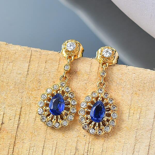 D'Joy Kashmir Kyanite And White Zircon 1.50 Ctw Dangling Earrings In 18K Vermeil YG Over Sterling Silver