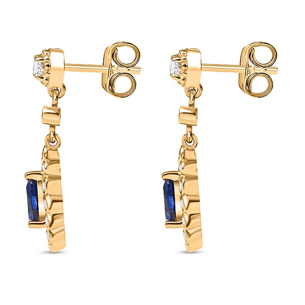 D'Joy Kashmir Kyanite And White Zircon 1.50 Ctw Dangling Earrings In 18K Vermeil YG Over Sterling Silver