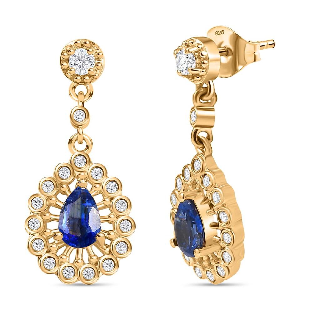 D'Joy Kashmir Kyanite and White Zircon 1.50 ctw Dangling Earrings in 18K Vermeil YG Over Sterling Silver