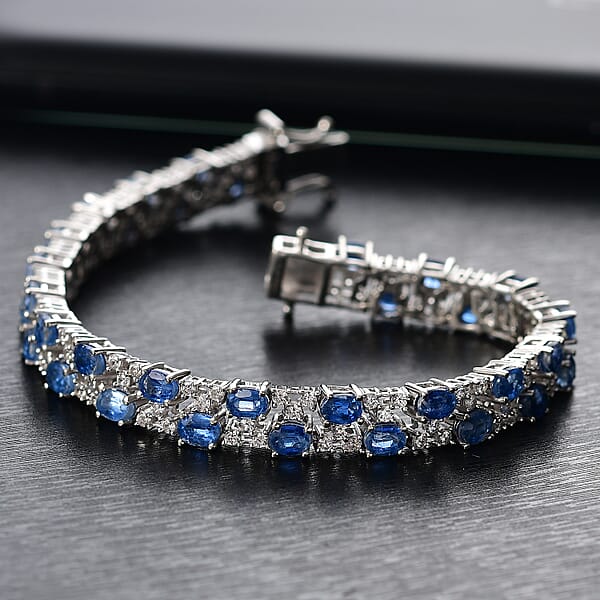 D'Joy Kashmir Kyanite And White Zircon 12.80 Ctw Celestial Symphony Bracelet In Rhodium Over Sterling Silver (7.25 In)