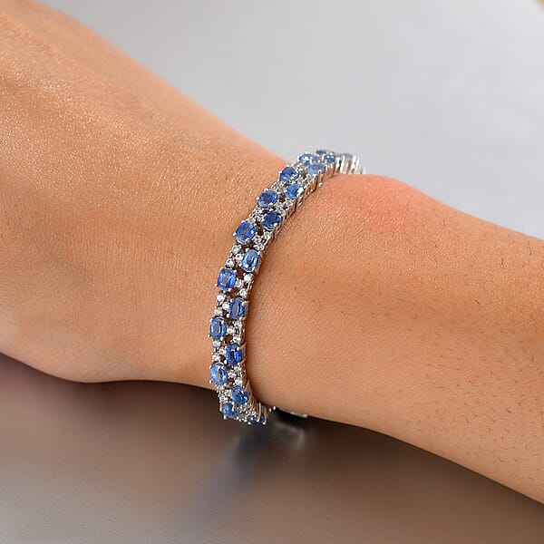 D'Joy Kashmir Kyanite And White Zircon 12.80 Ctw Celestial Symphony Bracelet In Rhodium Over Sterling Silver (7.25 In)