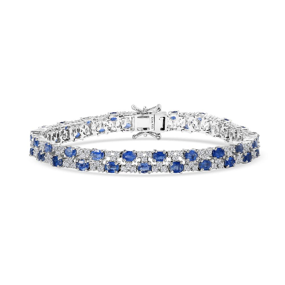 D'Joy Kashmir Kyanite and White Zircon 12.80 ctw Celestial Symphony Bracelet in Rhodium Over Sterling Silver (7.25 In)