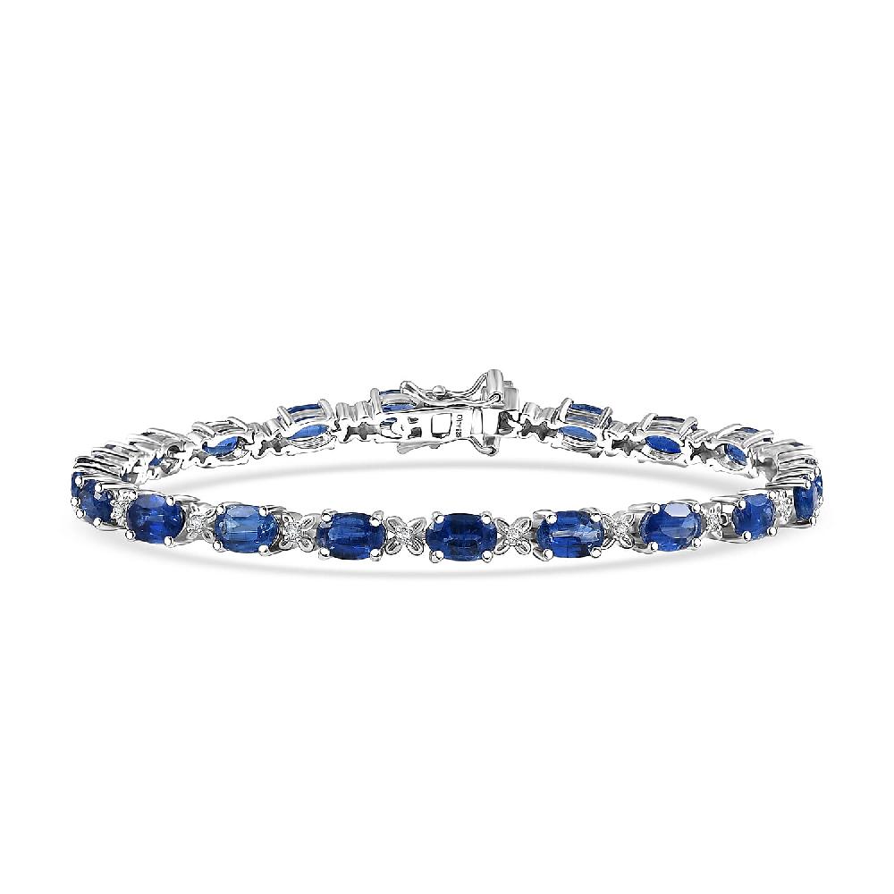 D’Joy Kashmir Kyanite and White Zircon 12.85 ctw Four Leaf Clover Bracelet in Rhodium Over Sterling Silv (7.25 In)