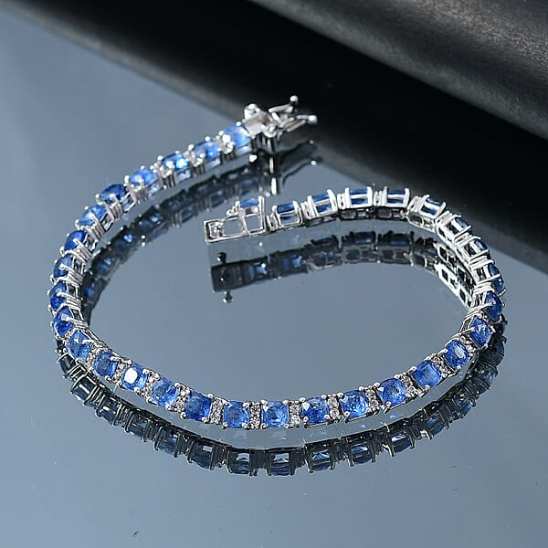 D'Joy Kashmir Kyanite And White Zircon 13.75 Ctw Royal Radiance Tennis Bracelet In Rhodium Over Sterling Silver (7.25 In)