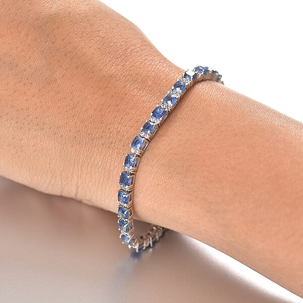 D'Joy Kashmir Kyanite And White Zircon 13.75 Ctw Royal Radiance Tennis Bracelet In Rhodium Over Sterling Silver (7.25 In)
