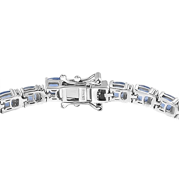 D'Joy Kashmir Kyanite And White Zircon 13.75 Ctw Royal Radiance Tennis Bracelet In Rhodium Over Sterling Silver (7.25 In)