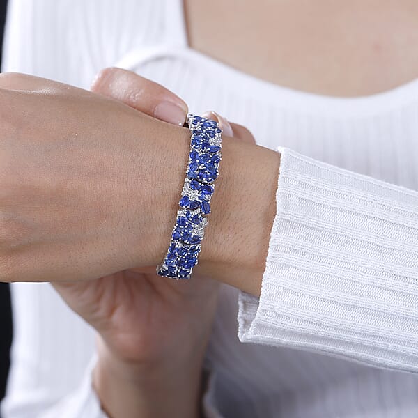 D'Joy Kashmir Kyanite And White Zircon 27.85 Ctw Make A Wish Bracelet In Rhodium Over Sterling Silver (7.25 In)