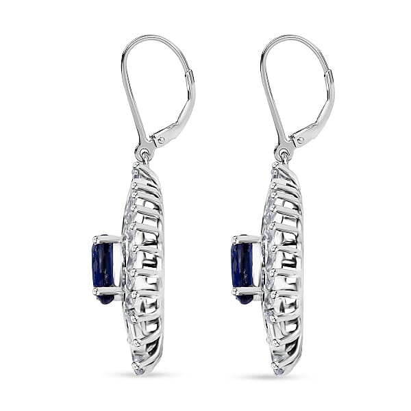 D'Joy Kashmir Kyanite And White Zircon 6.60 Ctw Twilight Crest Earrings In Rhodium Over Sterling Silver