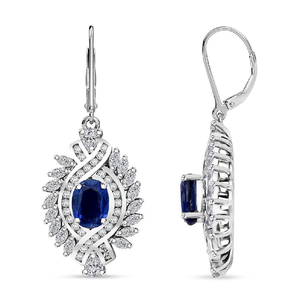 D'Joy Kashmir Kyanite and White Zircon 6.60 ctw Twilight Crest Earrings in Rhodium Over Sterling Silver