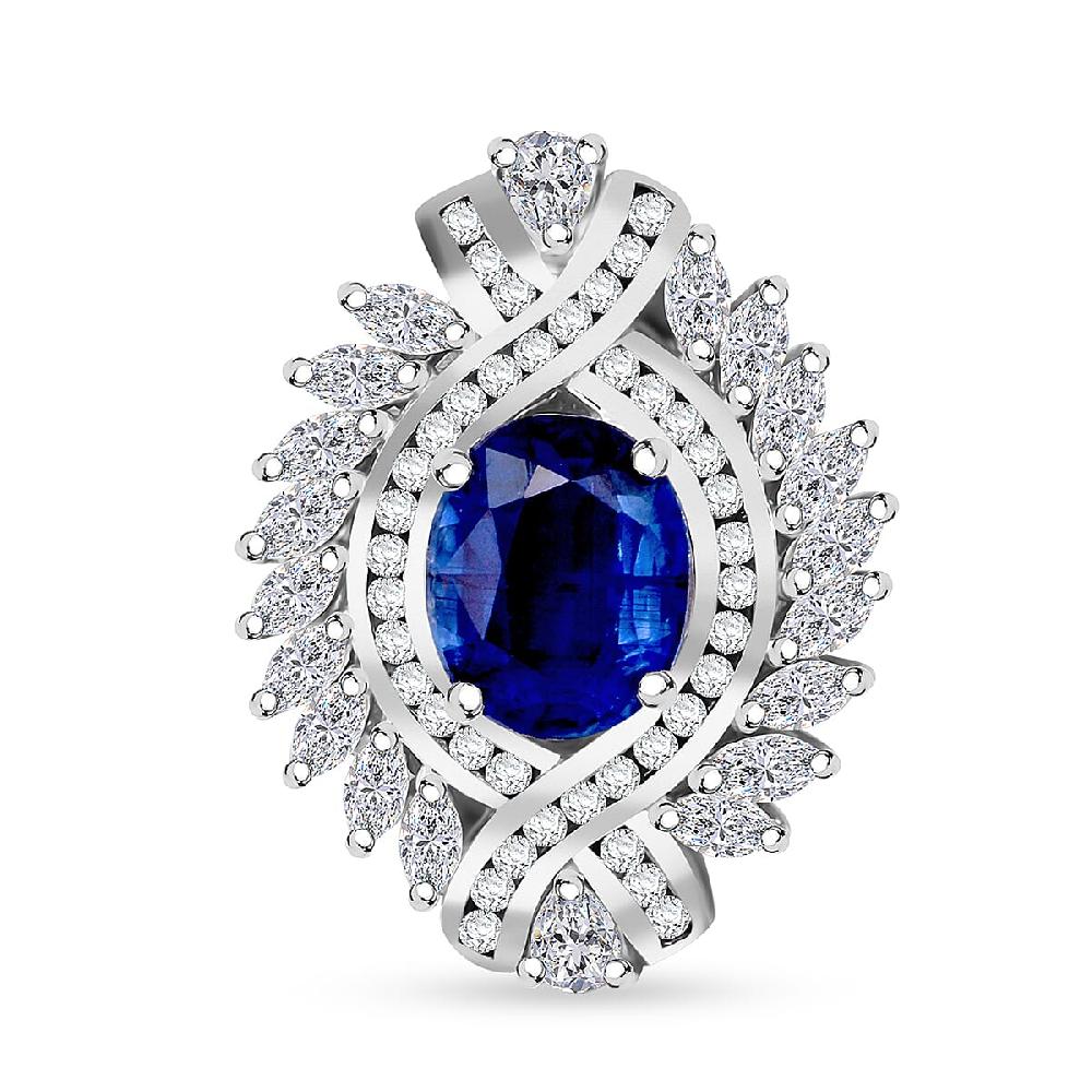 D'Joy Kashmir Kyanite and White Zircon 7.75 ctw Twilight Crest Ring in Rhodium Over Sterling Silver