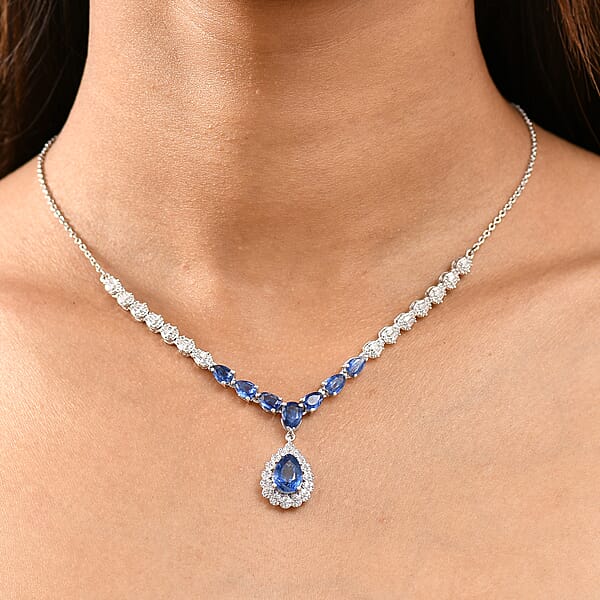 D'Joy Kashmir Kyanite And White Zircon 7.85 Ctw Celestial Majesty Necklace In Rhodium Over Sterling Silver 18 Inches