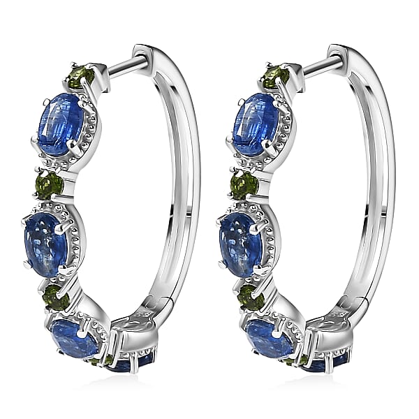 D'Joy Kashmir Kyanite Chrome Diopside Hoop Earrings In Rhodium Over Sterling Silver 5.50 Ctw