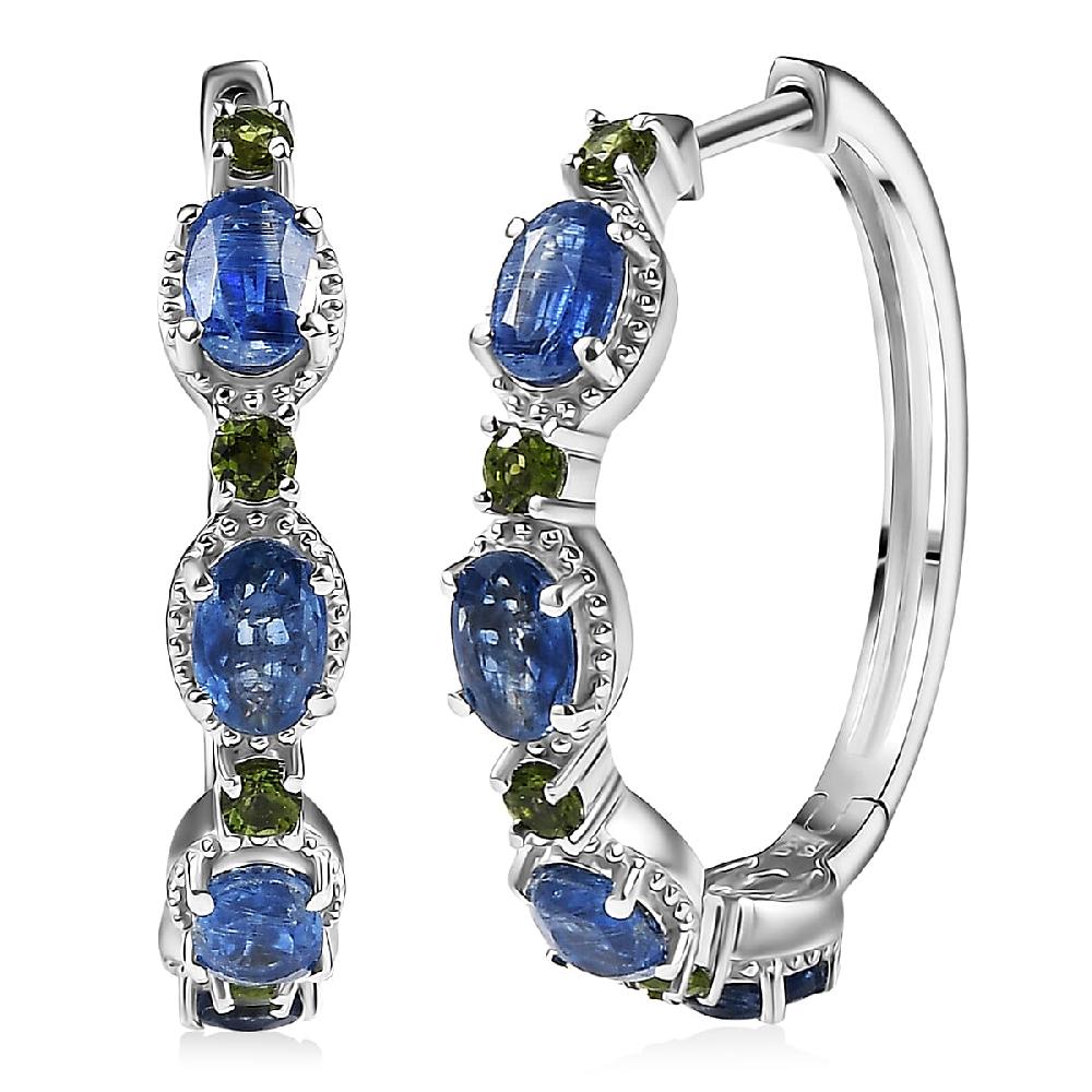 D'Joy Kashmir Kyanite Chrome Diopside Hoop Earrings in Rhodium Over Sterling Silver 5.50 ctw