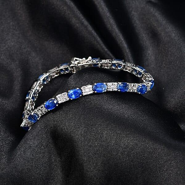 D'Joy Kashmir Kyanite Moissanite Bracelet In Rhodium Over Sterling Silver 12.00 Ctw (7.25 In)