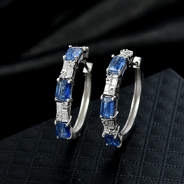 D'Joy Kashmir Kyanite Moissanite Linear Luxe Earrings In Rhodium Over Sterling Silver 4.80 Ctw