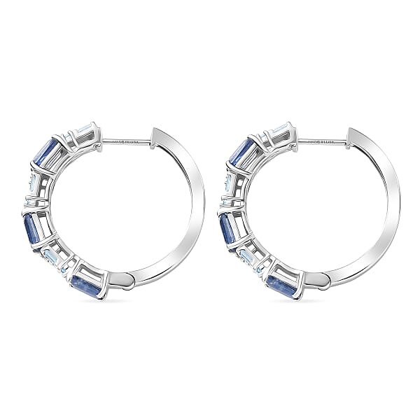 D'Joy Kashmir Kyanite Moissanite Linear Luxe Earrings In Rhodium Over Sterling Silver 4.80 Ctw