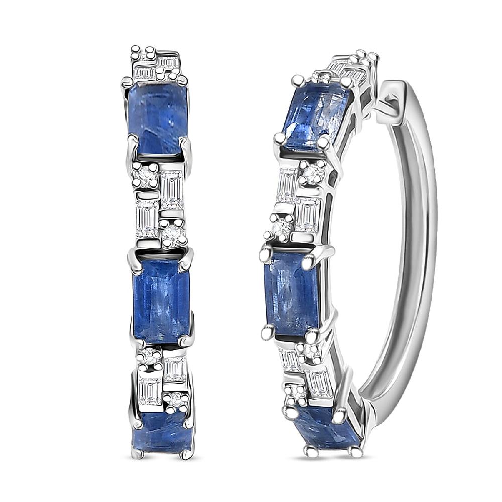 D'Joy Kashmir Kyanite Moissanite Linear Luxe Earrings in Rhodium Over Sterling Silver 4.80 ctw