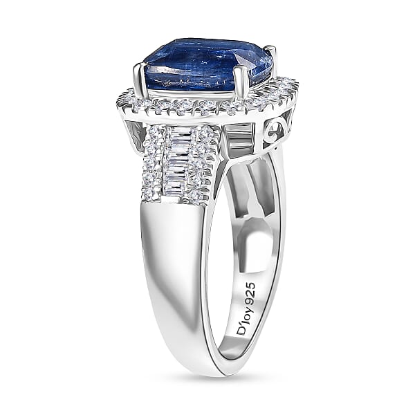 D'Joy Kashmir Kyanite Moissanite Ring In Rhodium Over Sterling Silver 4.50 Ctw
