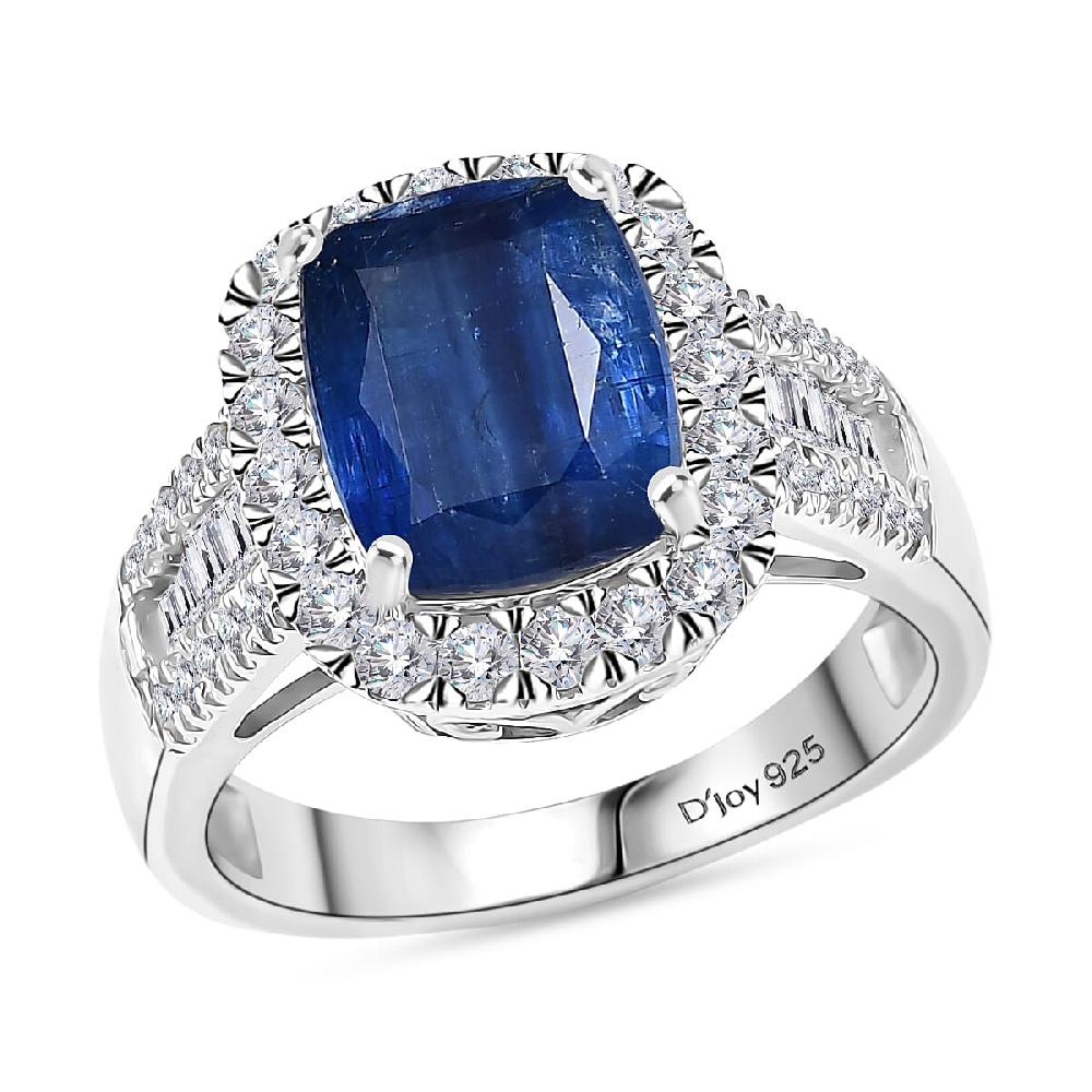 D'Joy Kashmir Kyanite Moissanite Ring in Rhodium Over Sterling Silver 4.50 ctw