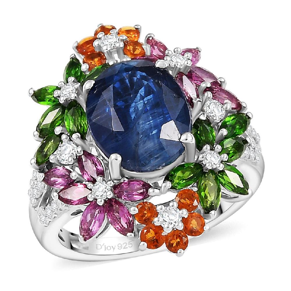D'Joy Kashmir Kyanite Multi Gemstone Mystic Garden Ring in Rhodium Over Sterling Silver 7.40 ctw