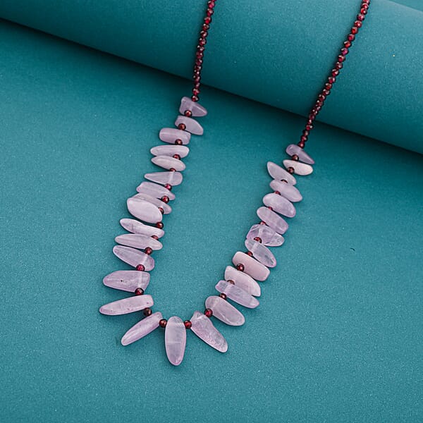 D'Joy Kunzite Orissa Rhodolite Garnet Necklace In Rhodium Over Sterling Silver 123.00 Ctw (18 Inches)