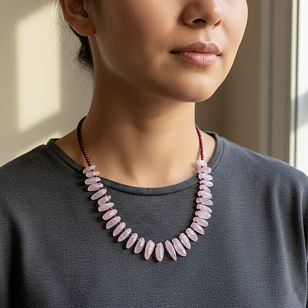 D'Joy Kunzite Orissa Rhodolite Garnet Necklace In Rhodium Over Sterling Silver 123.00 Ctw (18 Inches)