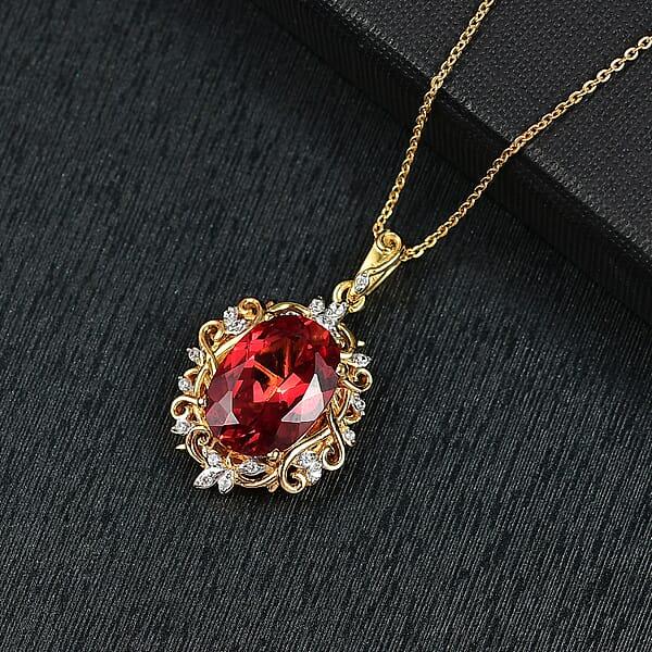 D'Joy Lab Created Padparadscha Sapphire And White Zircon 8.80 Ctw Pendant Necklace 20 Inches In 18K Vermeil Yellow Gold Over Sterling Silver
