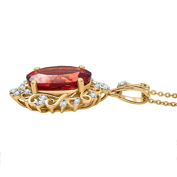D'Joy Lab Created Padparadscha Sapphire And White Zircon 8.80 Ctw Pendant Necklace 20 Inches In 18K Vermeil Yellow Gold Over Sterling Silver