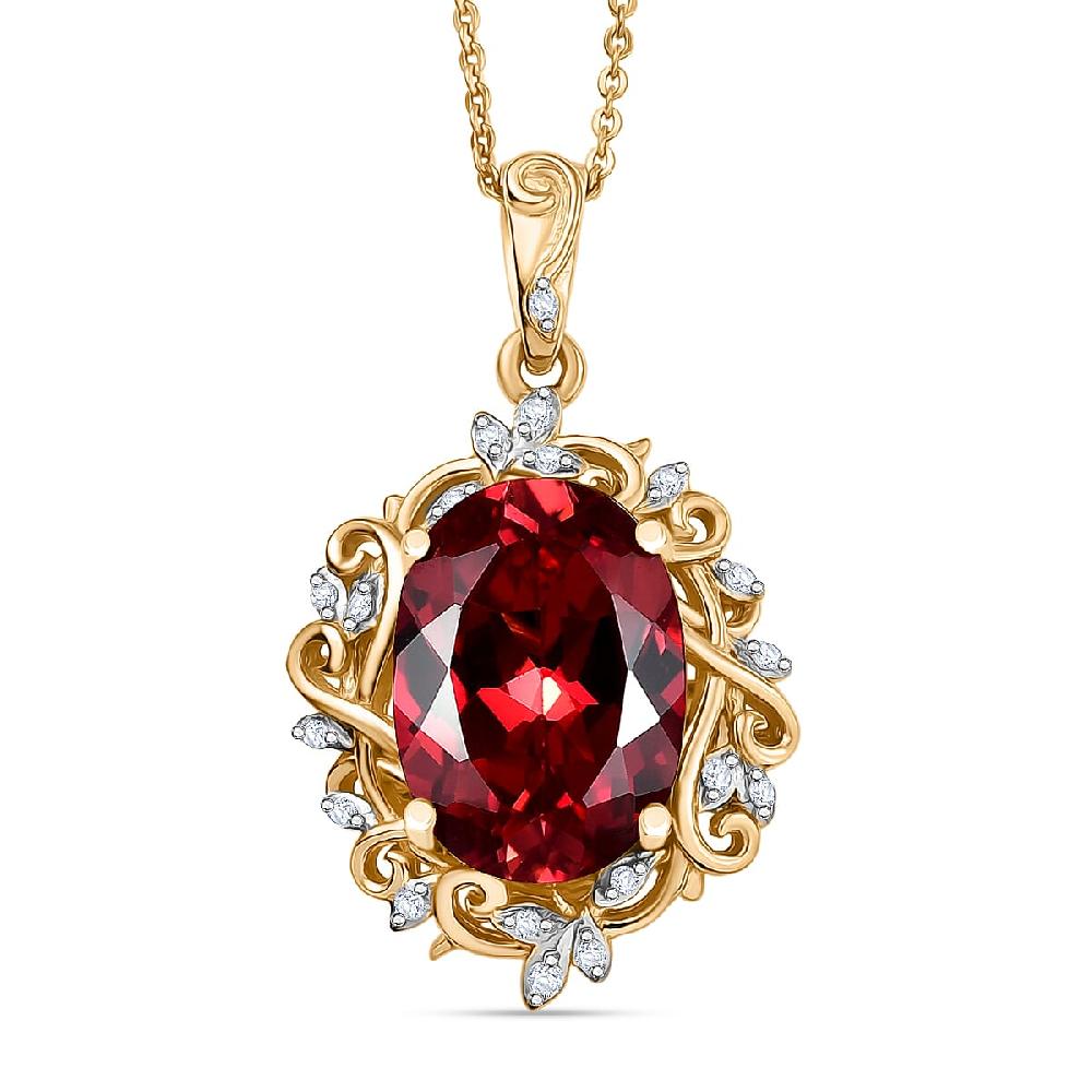 D'Joy Lab Created Padparadscha Sapphire and White Zircon 8.80 ctw Pendant Necklace 20 Inches in 18K Vermeil Yellow Gold Over Sterling Silver