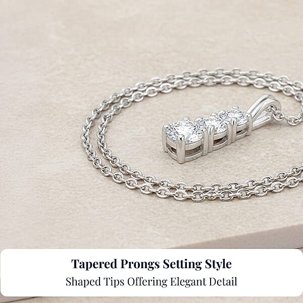 D'Joy Lab Created White Sapphire 1.20 Ctw Trinity Pendant In Sterling Silver With Stainless Steel Necklace 20 Inches