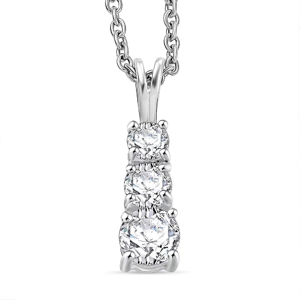 D'Joy Lab Created White Sapphire 1.20 Ctw Trinity Pendant In Sterling Silver With Stainless Steel Necklace 20 Inches
