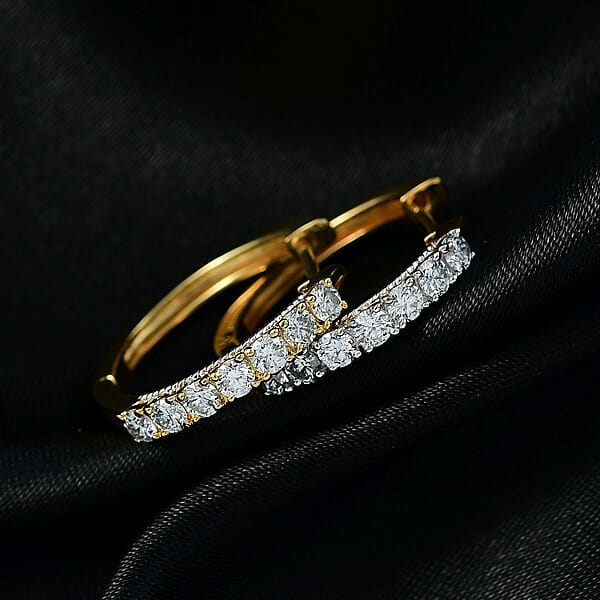 D'Joy Lab Grown Diamond I1 1.00 Ctw Classic Hoop Earrings In 18K Vermeil Yellow Gold Over Sterling Silver
