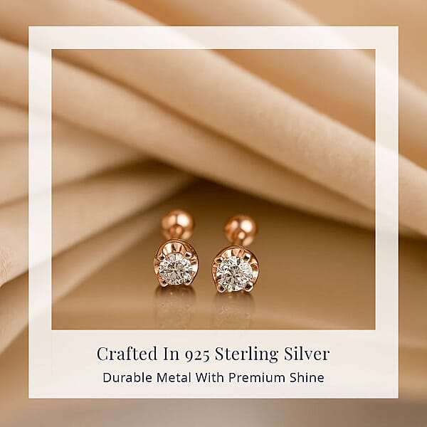 D'Joy Lab Grown Diamond I2 0.20 Ctw Earrings In 18K Vermeil Rose Gold Over Sterling Silver