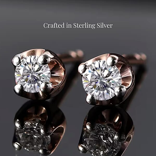 D'Joy Lab Grown Diamond I2 0.20 Ctw Solitaire Stud Earrings In 18K Vermeil Rose Gold Over Sterling Silver (Del. In 8-10 Days)