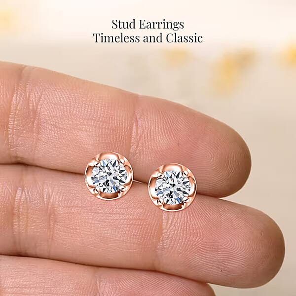 D'Joy Lab Grown Diamond I2 0.20 Ctw Solitaire Stud Earrings In 18K Vermeil Rose Gold Over Sterling Silver (Del. In 8-10 Days)