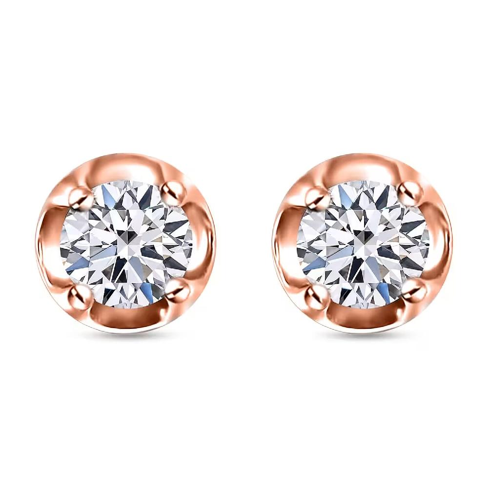 D'Joy Lab Grown Diamond I2 0.20 ctw Solitaire Stud Earrings in 18K Vermeil Rose Gold Over Sterling Silver (Del. In 8-10 Days)