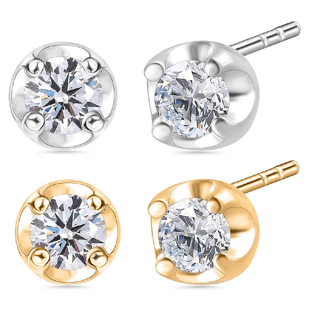 D'Joy Lab Grown Diamond I2 0.40 ctw Set of 2 Solitaire Stud Earrings in 18K Vermeil YG and Platinum Over Sterling Silver